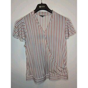 Adrianna Papell Women Top Red White Stripe V Neck Faux Wrap Sleeveless SZ Large